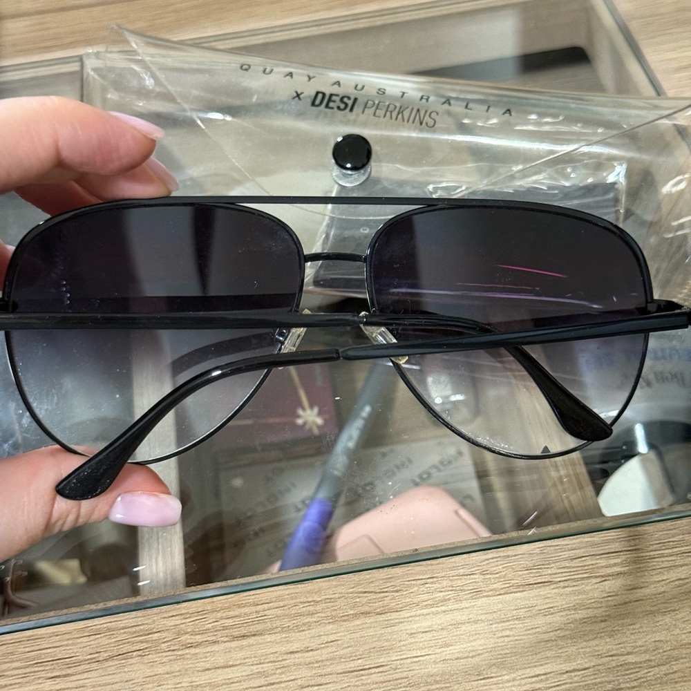 Quay Australia x Desi Perkins High Key Black Aviator Sunglasses